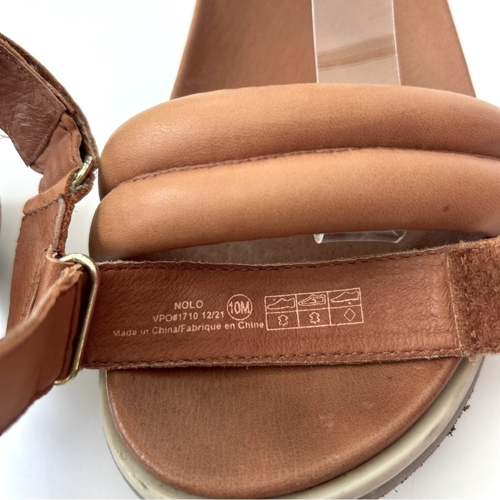 Cougar Nolo Sandals Cognac Brown Tan Leather Flatform Strappy Sawtooth Size 10 - Picture 13 of 13